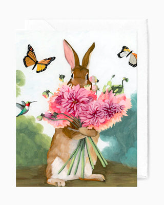 Rabbit With Dahlias Greeting Card
