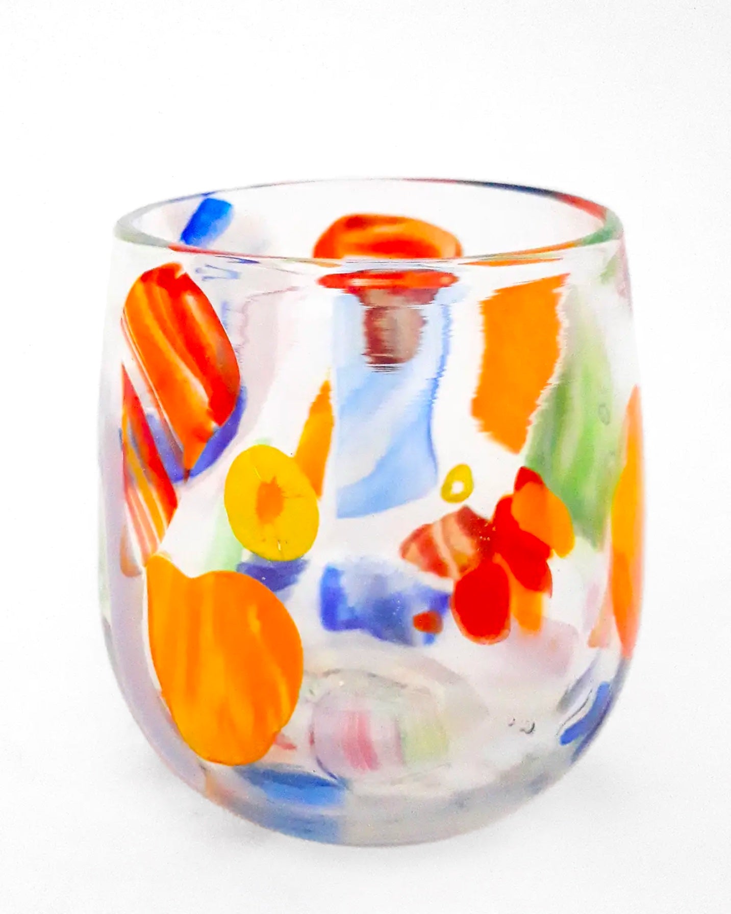 Stemless Wine Glasses in Rainbow Colors. Hand Blown Glass Cocktail